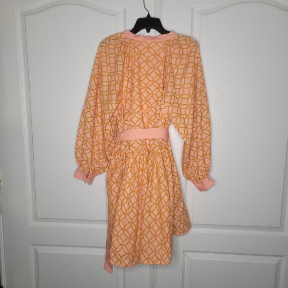 Bohemian Orange Cowgirl Long Lantern Sleeve Swing Mini Dress XL Festival Pockets - Picture 4 of 8